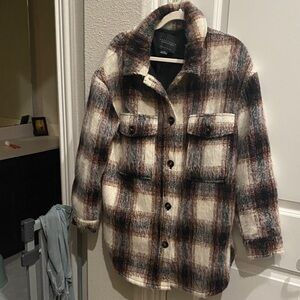 Sanctuary Brown and Cream Plaid Teddy Jacket